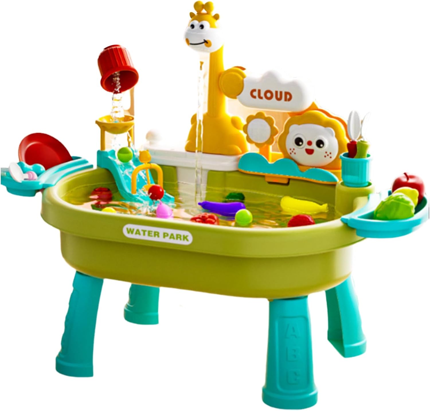 子供用水遊びテーブル | 砂と水の知育アクティビティテーブル - キッチンごっこ遊びと魚釣りゲーム付き 保育園/幼稚園対応 室内・夏