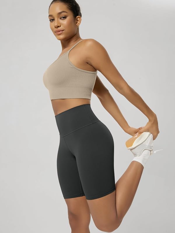 ODODOS Buttery Soft Lounge Yoga Shorts for Women 8" Inseam High Waist Non See Through Biker Shorts, Onyx Black Grey, Large by ODODOS - Used condition - Image 3