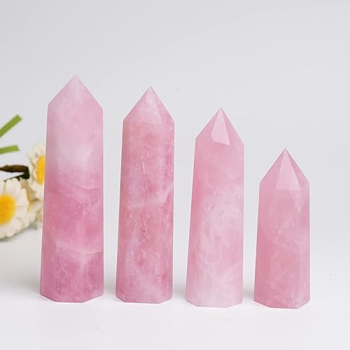 Miniatura 4 de 1 torre de cristal natural de cuarzo rosa de 3.54-4.33 pulgadas, varita de cristal curativo 6 facetas chakras reiki terapia de meditación