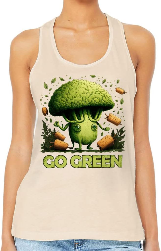 Go Green Women's Racerback Tank - Funny Tank Top - Vegetarian Workout Tank