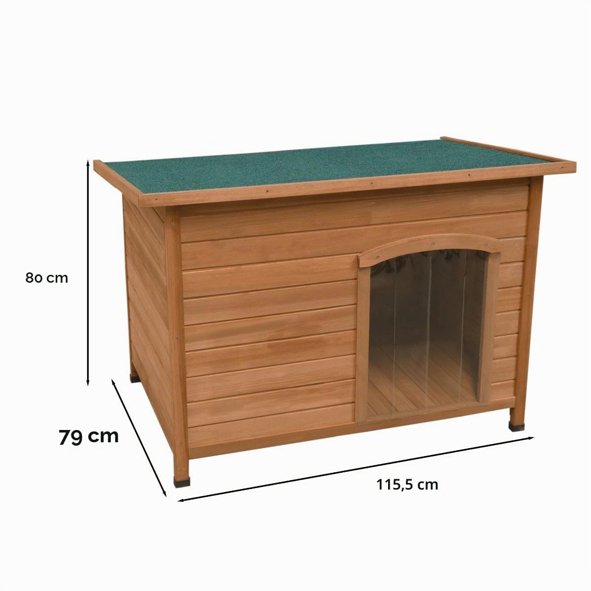 Niche pour Chien en Bois de Sapin avec Toit Plat en Asphalte 70 x 103 x 63 cm Chien Taille Moyenne Imperméable & Durable Intérieure ou Extérieure Kennel Chenil Abri [Pieds en Plastique Inclus]