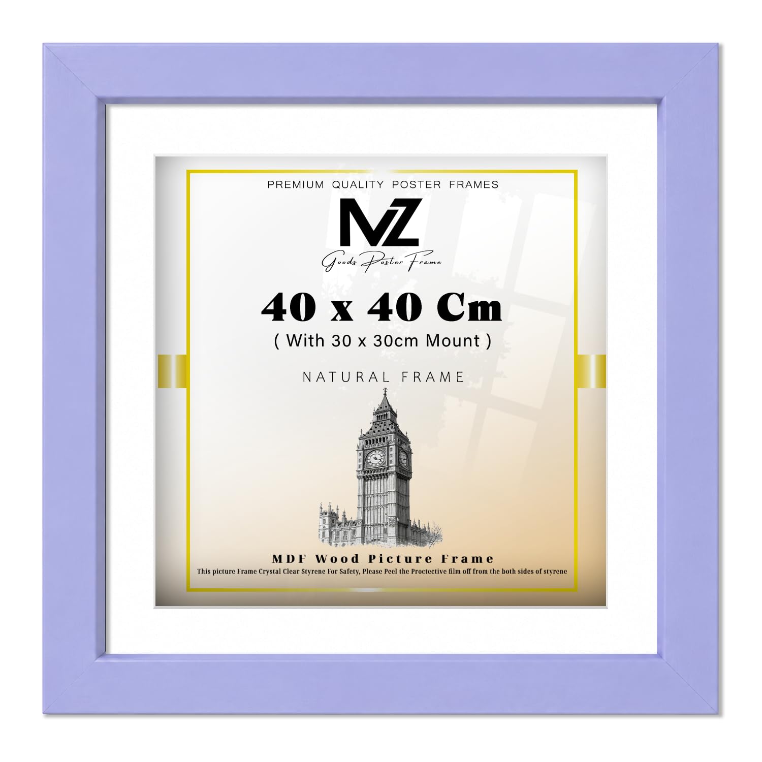 MZ GOODS | Eton Wood Puzzle (40 x 40 Cm) Frames with 30 x 30 Cm White Mount Medium Purple Frames| 16 x 16 Inch MDF Frame 400 x 400 mm [ Purple ]