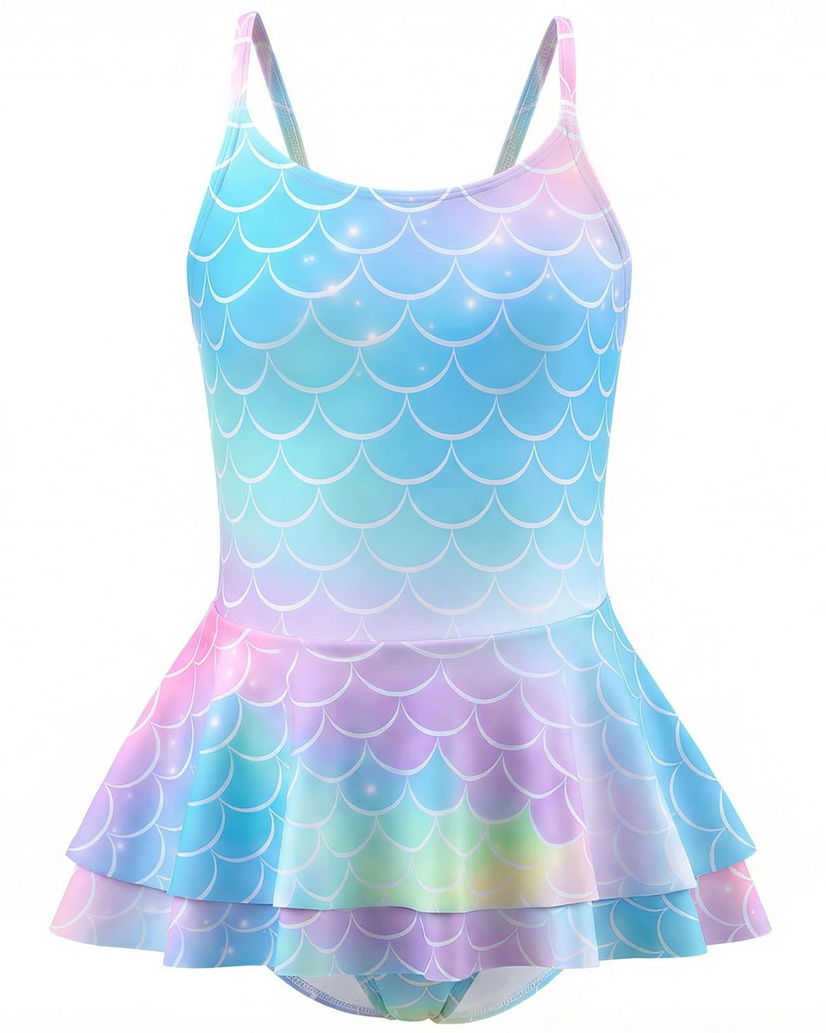 JiAmy Badeanzüge Mädchen, Einteiler Schwimmanzug mit Rock Meerjungfrauen Sling-Back Badeanzug für Kinder 4-9 Jahre
