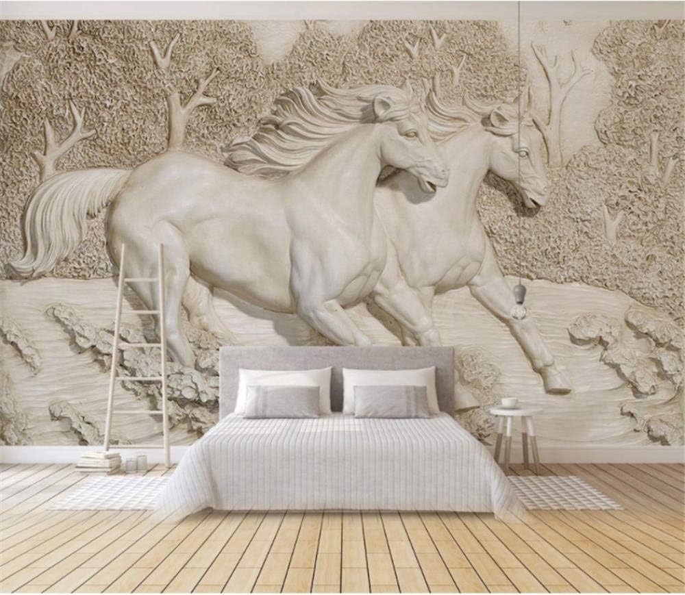 Papier peint 3D bureau et salon design cheval blanc relief pour deco murale moderne