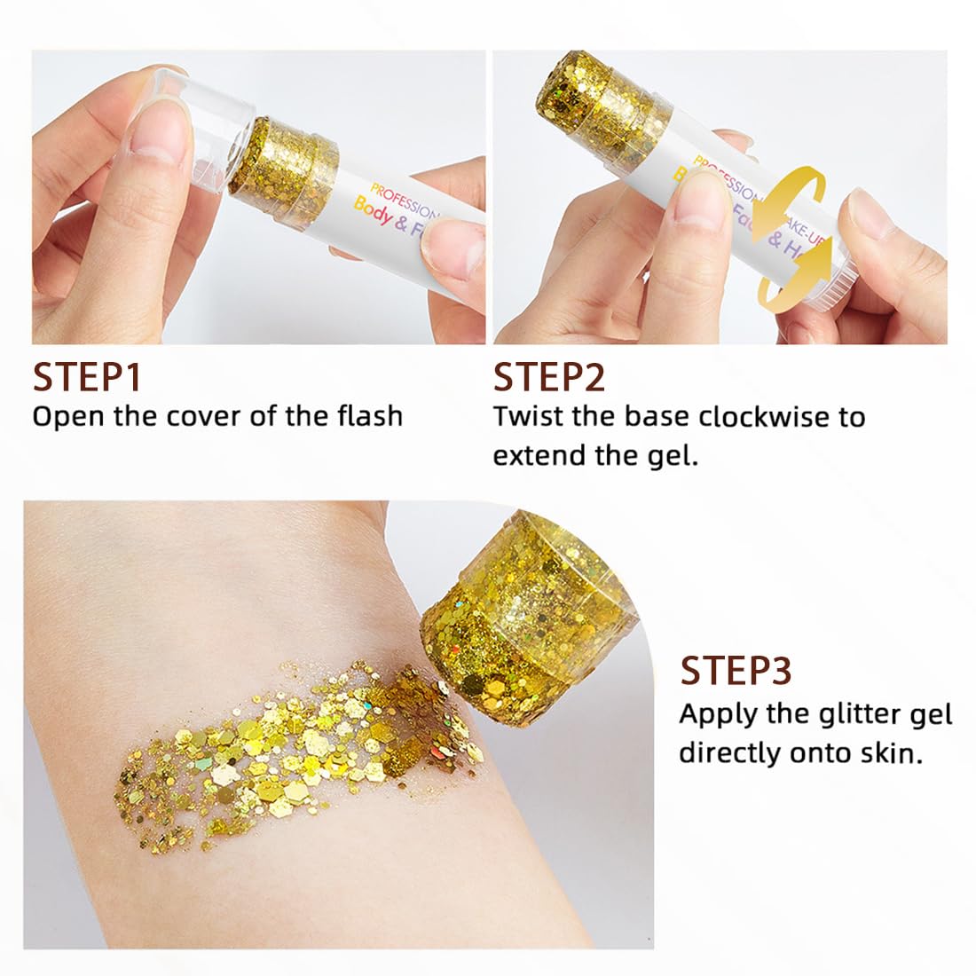 3 Pezzi Glitter Viso, Glitter Capelli, Brillantini per Capelli, Trucco per Carnevale, Compatibili con Carnevale, Halloween, Feste, Musica, Festival, in Maschera(Oro, Argento)