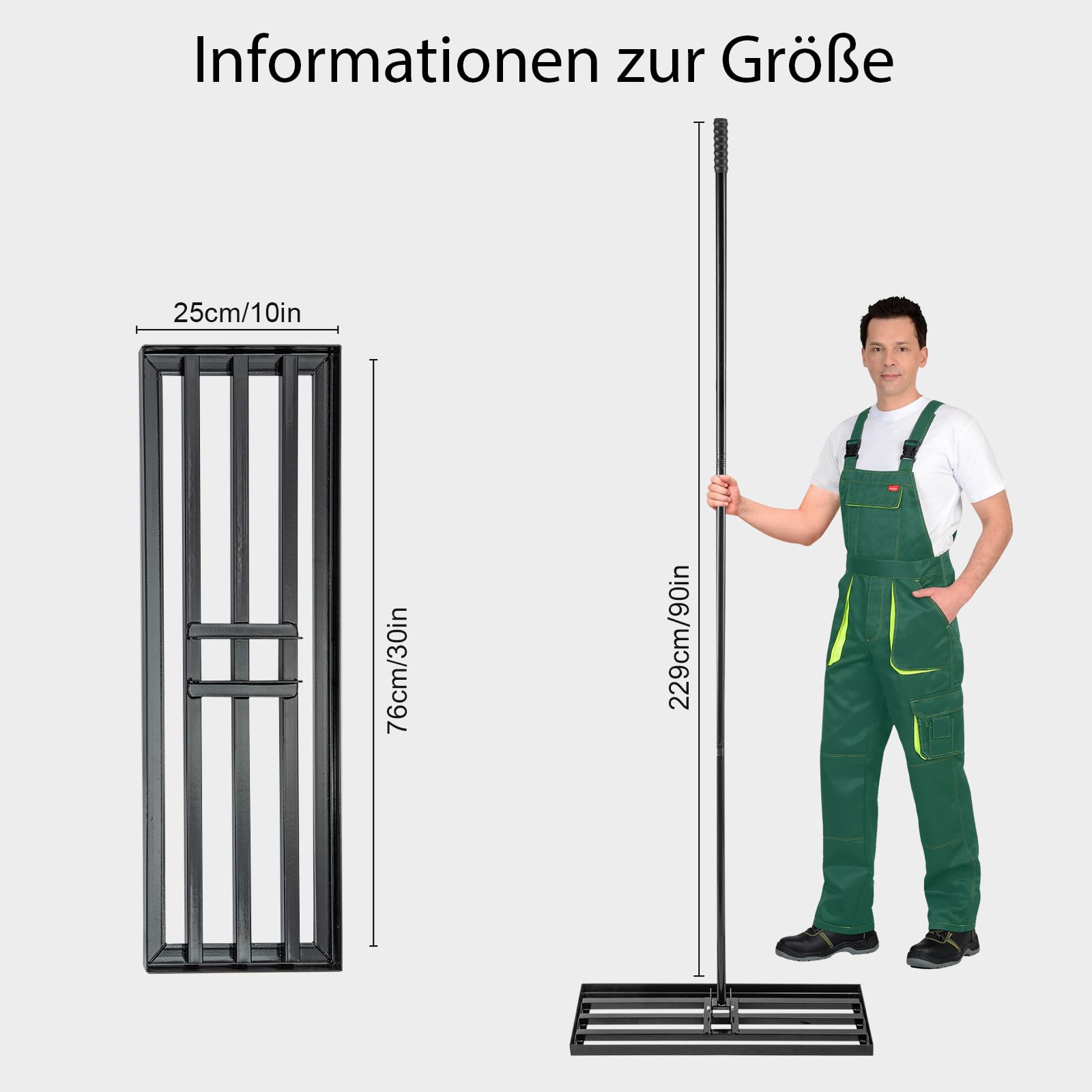 Lawn Levelling Rake 76 x 25 x 229cm, Rasenrechen Garden Grass Squeegee Sand Rakel Tool Scarifier with Long Handle Metal Rasen RechenRakel for Yard, Golf Course (76*25*229cm Black)