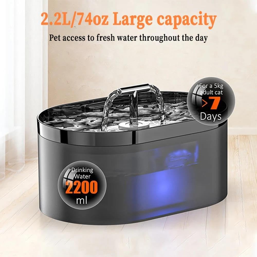 Fuente de Agua para Gatos en Forma de T de 2,2 L con Filtro,
