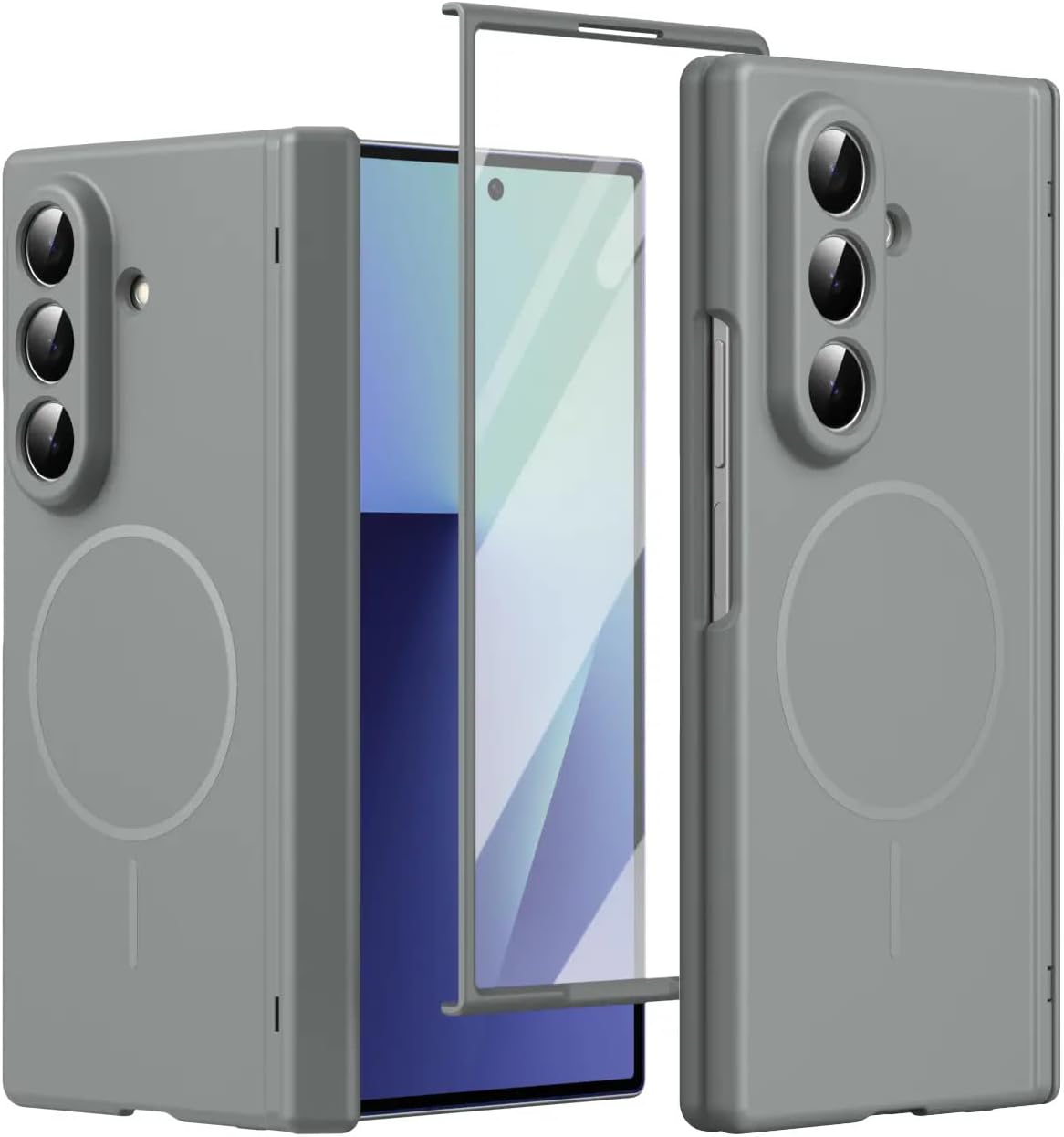 Satin-Finish Magnetic Hinge Screen-Covering Case Compatible with Fold Series Phone case (Gray,for Z Fold 4)