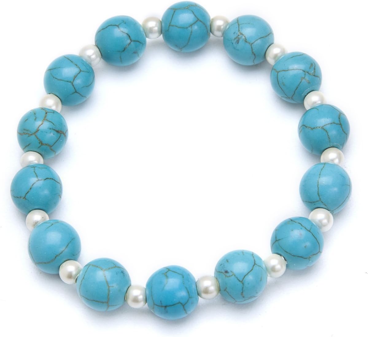 Turquoise & White Magnetic Hematite Stretch Wellness Bracelet
