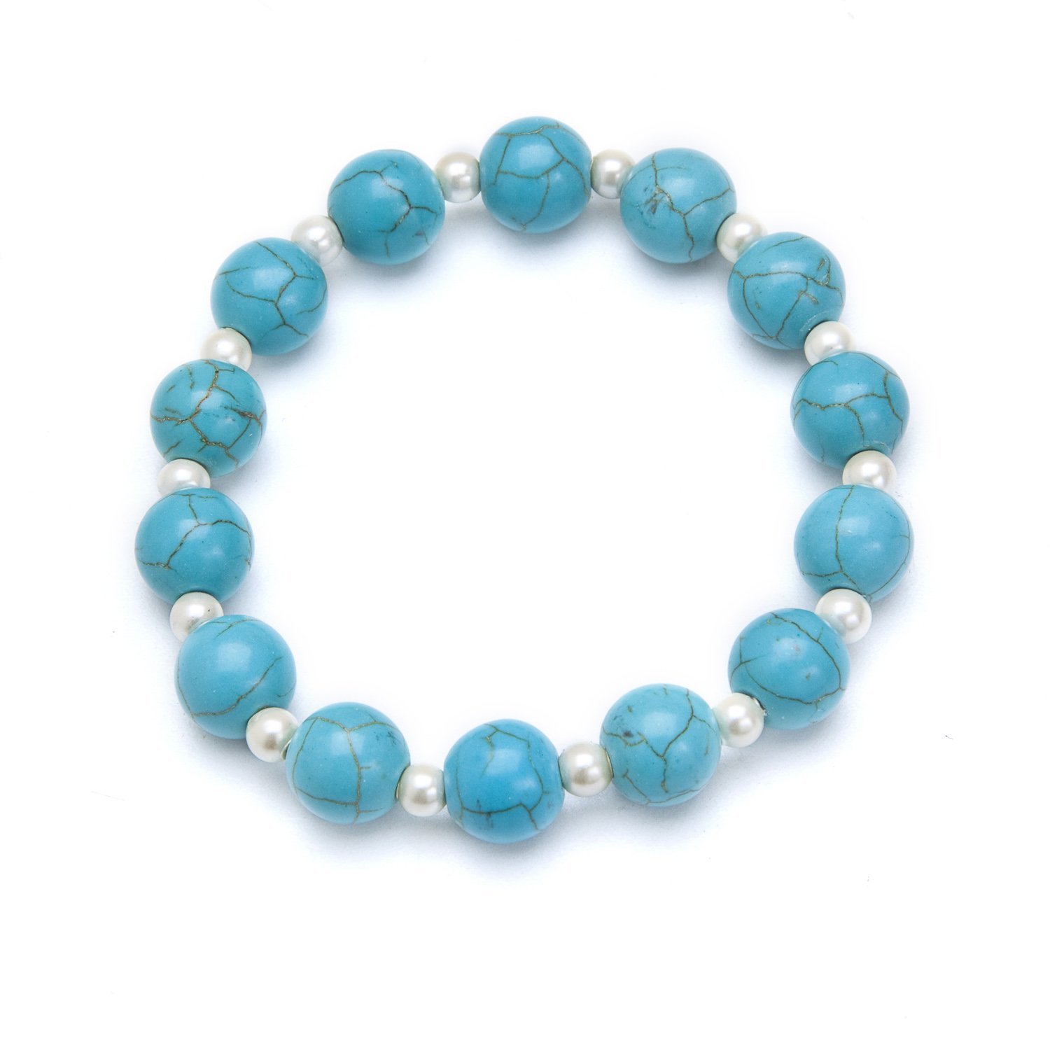 Turquoise & White Magnetic Hematite Stretch Wellness Bracelet