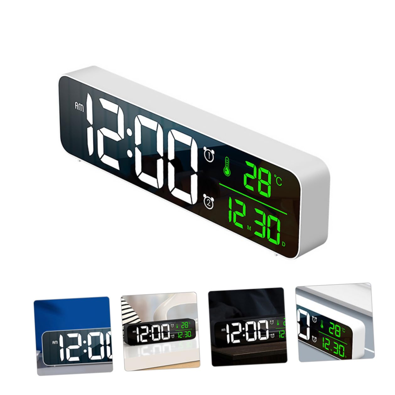 Reloj Despertador Digital LED Multifuncional con Pantalla Grande Temperatura Fecha Tonos Música Alarma Brillo Regulable para Oficina y Mesita de Noche Montaje Pared o Sobremesa
