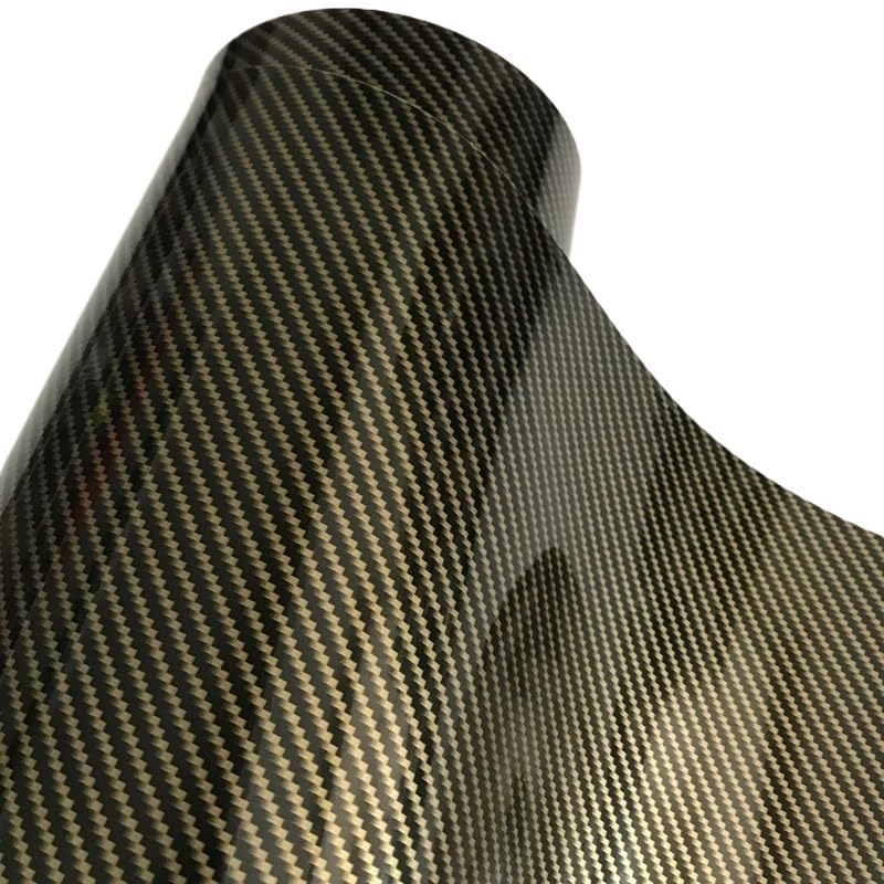 Wrapping Pellicola 50x300 cm Oro Diagonale 2D Fibra di carbonio Lucida Fibra di carbonio Pellicola vinilica Pellicola avvolgente for auto con rilascio d'aria Pellicola Wrapping(Gold Diagonal,50cm x 30