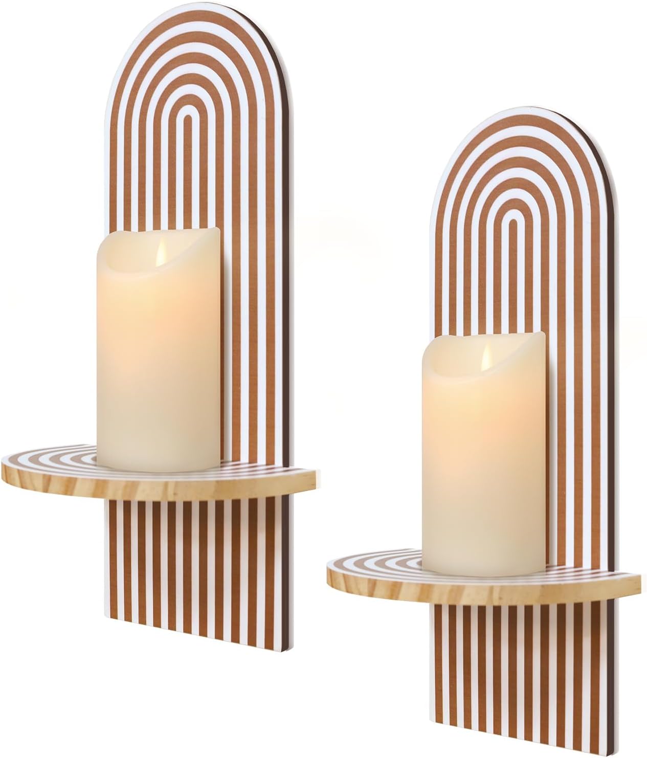Wall Candle Holder Sconces Wall Decor Set of 2, Wooden Rainbow Candle Sconces Boho Wall Decor, Decorative Wall Sconce for Pillar Candles, Living Room Bedroom Entryway Decor (Classic)