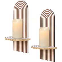 Wall Candle Holder Sconces Wall Decor Set of 2, Wooden Rainbow Candle Sconces Boho Wall Decor, Decorative Wall Sconce for Pillar Candles, Living Room Bedroom Entryway Decor Classic