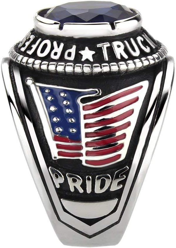 Men's Stainless Steel Montana Blue Stone Professional Truck Driver Ring