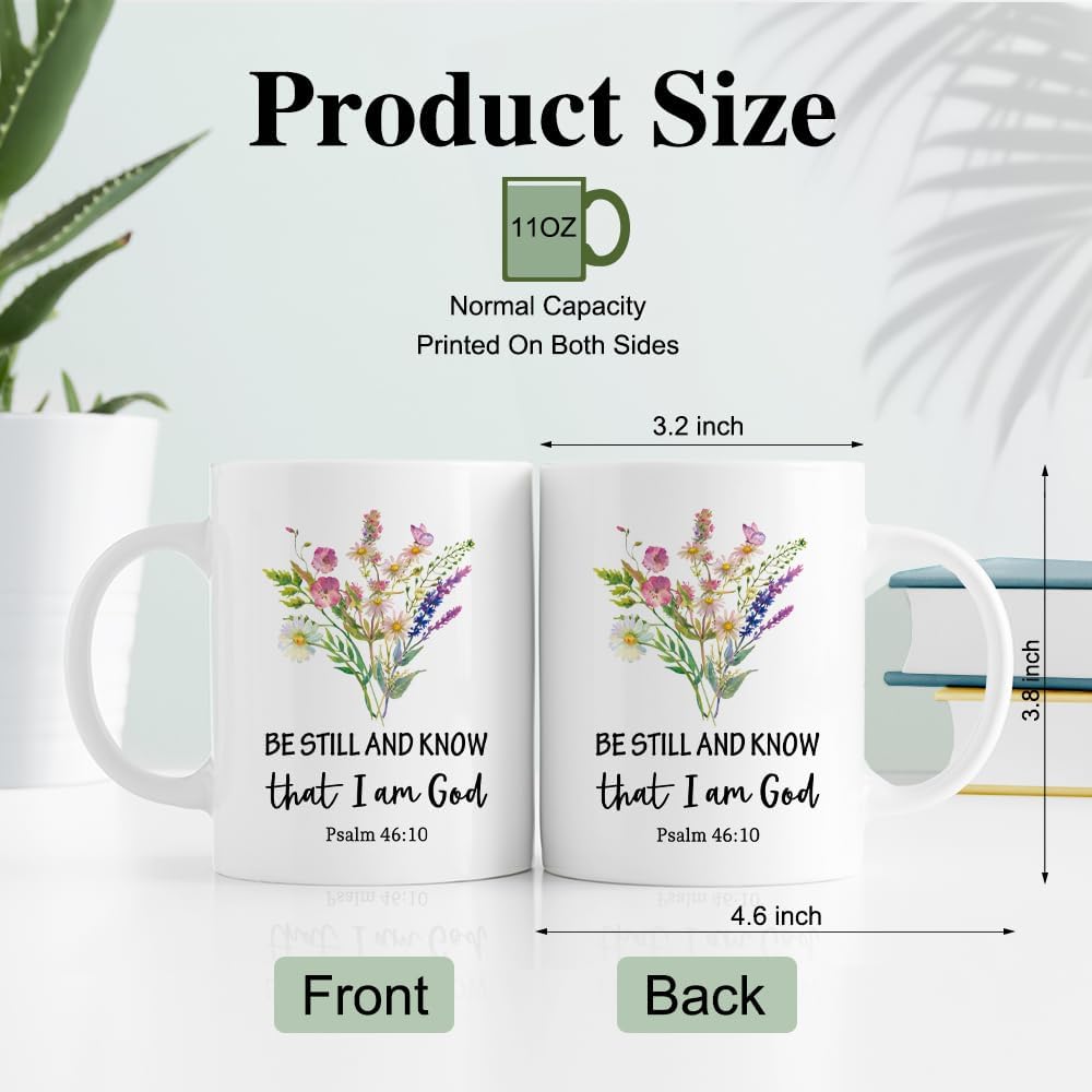 RZHV Be Still And Know That I Am God Psalm 46:10 11 Oz Novelty Mug, Funny Floral Coffee Mug for Christian, Pray Room Gifts for Men, Bible Verse Religious Faith Gifts for Women - Image 2