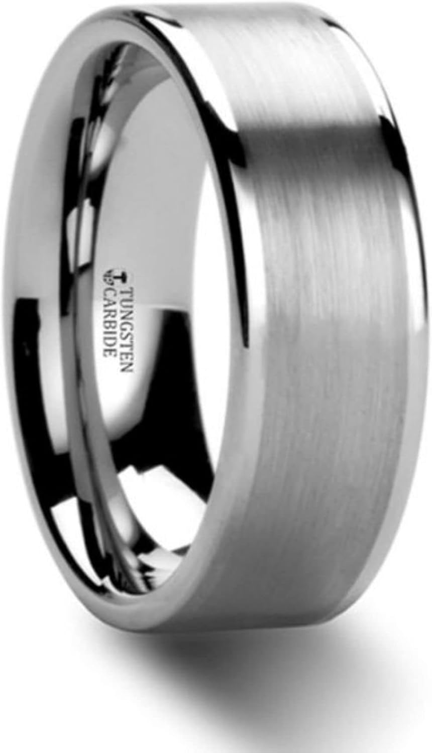 Thorsten AIRES | Tungsten Rings for Men | Tungsten | Comfort Fit | Flat Brush Finish Center Carbide Wedding Ring Band - 4mm - Size 3.5