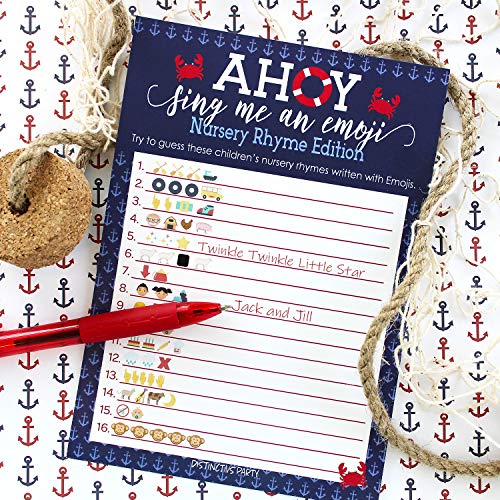 DISTINCTIVS Ahoy It's a Boy Baby Shower Emoji Game, Nautical Little Sailor - 20 Count