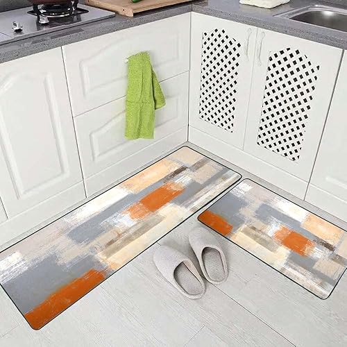 Vista 209 de TOMWISH - Tapetes de cocina para piso, color turquesa, gris, abstracto, pintura artística, 17 x 48 + 17 x 24 pulgadas, juego de alfombras de cocina