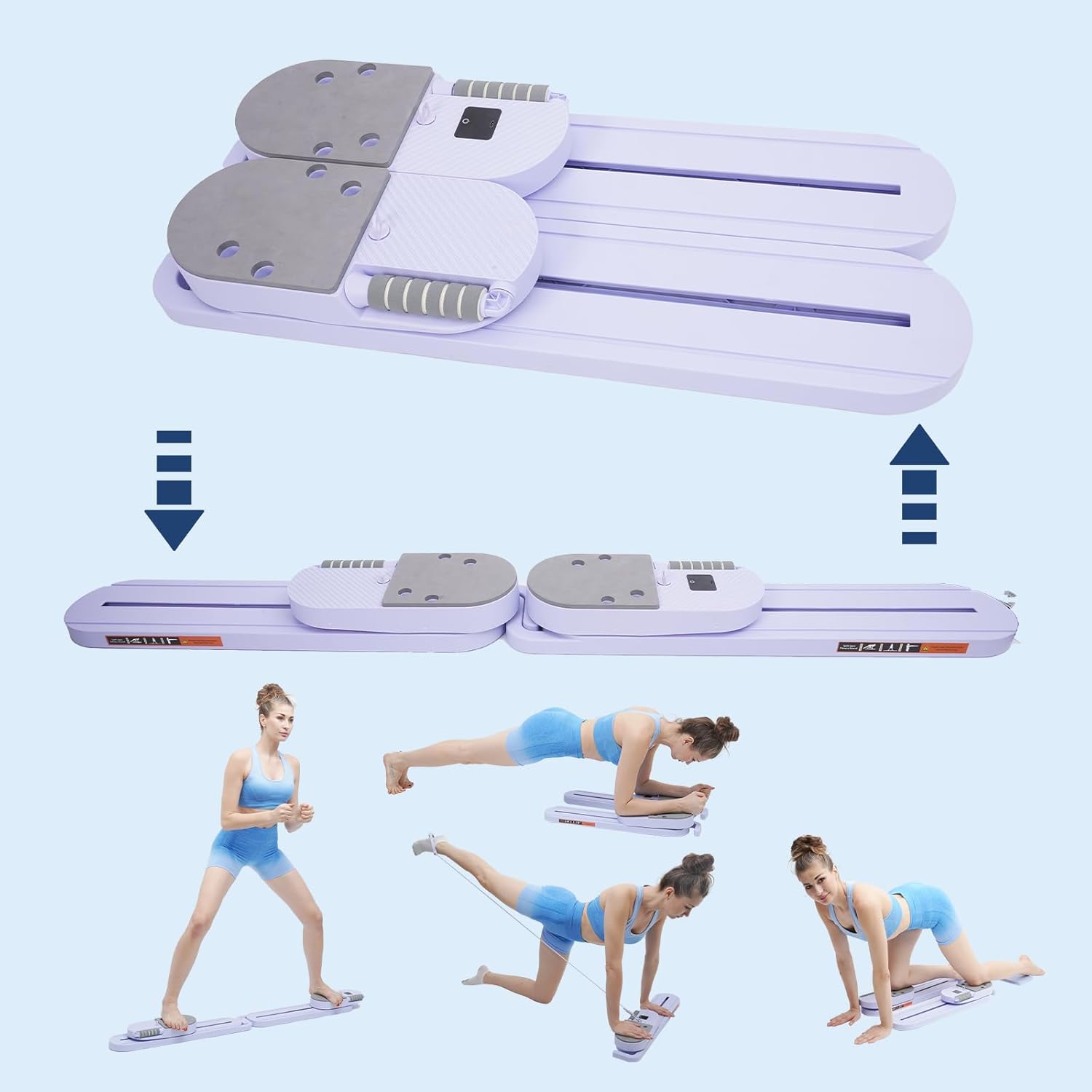 Pilates Reformer Machine with Resistance Bands – Upgraded Multifunctional Fitness Board for Home Workout, Includes Push-Up Board, Ab Slider, Balance Trainer & Digital Timer for Core, Legs