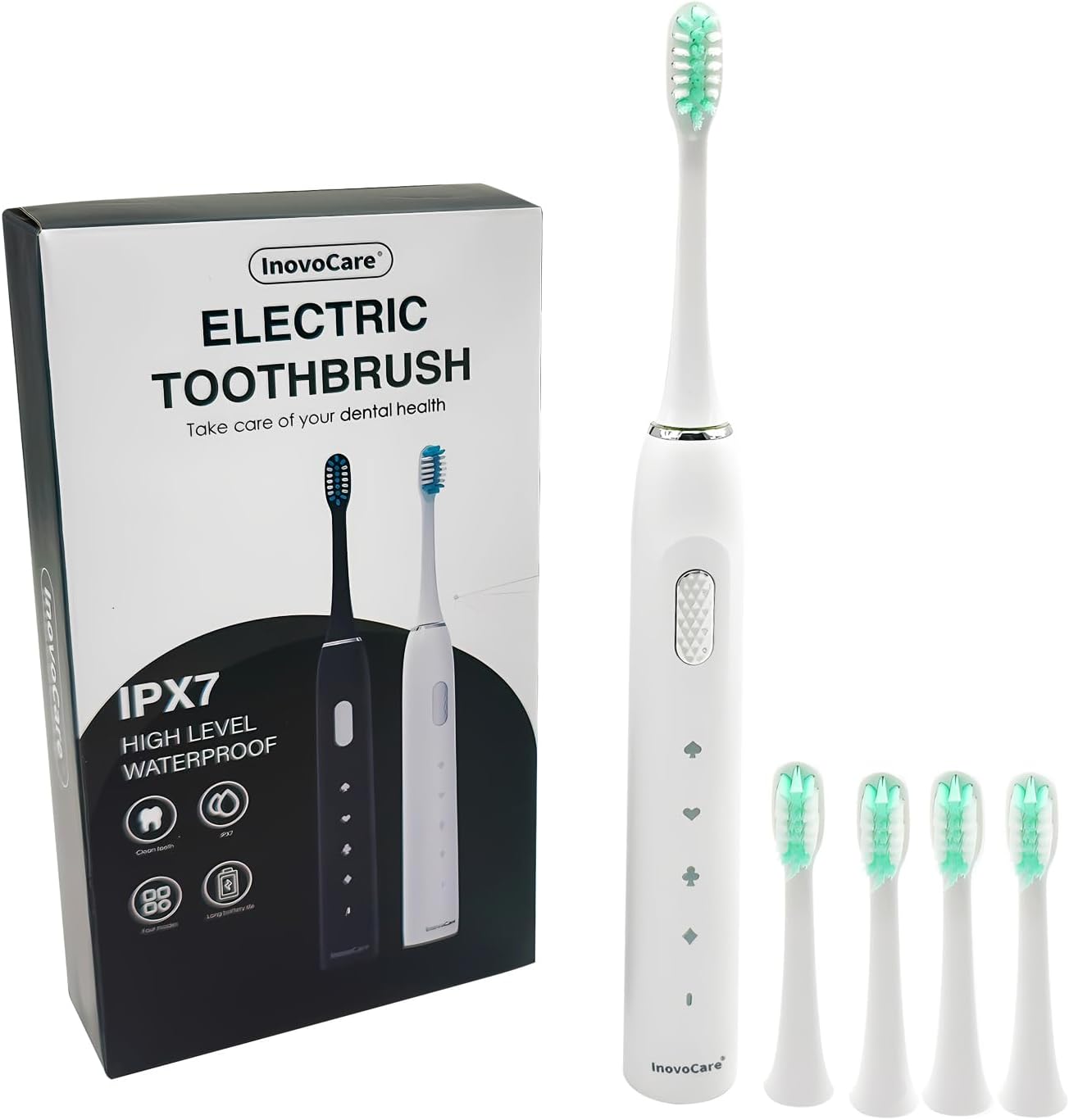 Sonic Electric Toothbrush for Adults,5 Brush Heads,4 Modes with 2 MIN Smart Timer,IPX7 Waterproof,Type C Fast Charging/Travel Case,180 Days Battery,Noise Level ≤ 65 decibels (White)