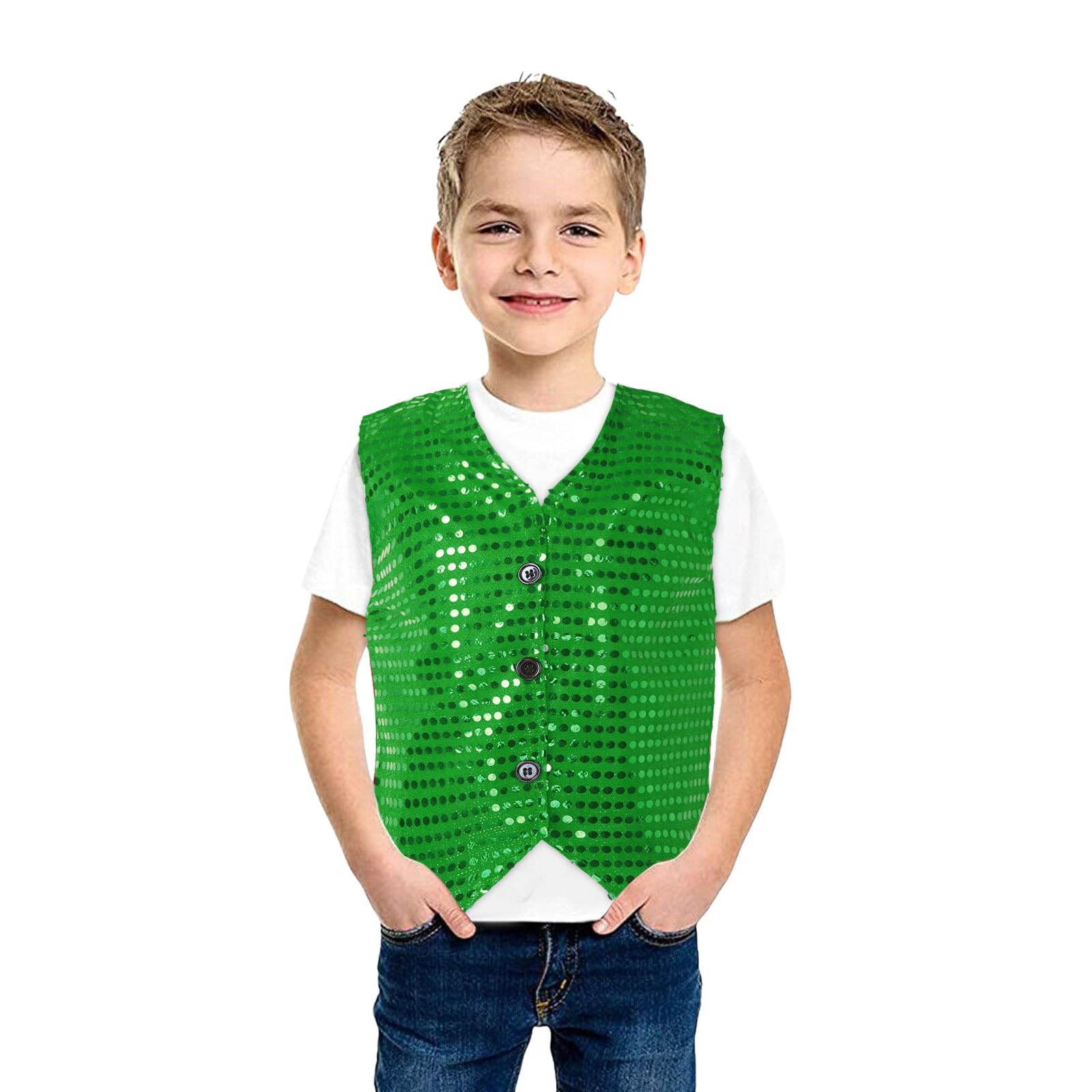 Unisex Sequin Vest Waistcoat Dance Party Show Costume Boys Girls UK Jacket Top Kids Shiny Sequin Dance Vest Jazz Hip Hop Ballet Dance Performance Costume for Party Fancy Dress Up Hip Hop Jazz Green