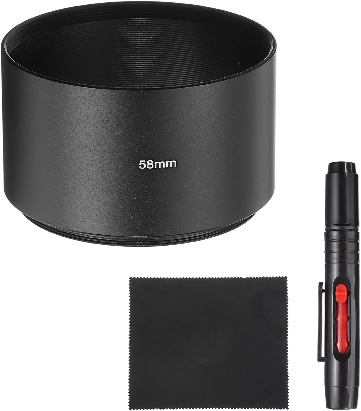 PATIKIL Lens Hood Shade, 58mm Long-Focus Mount Standard Screw-in Metal Camera Cap Shade with Cleaning Cloth and Cleaning Pen, Black