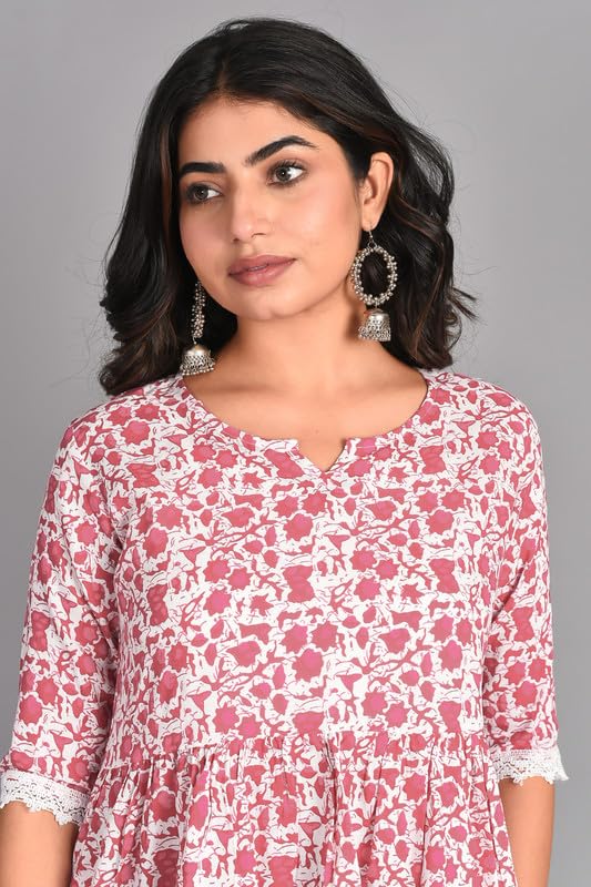 Image of KURTARI Women's Cotton Floral Anarkali Kurti Top | Printed Tunic Short Kurti for Women | Casual Party Ethnic Top