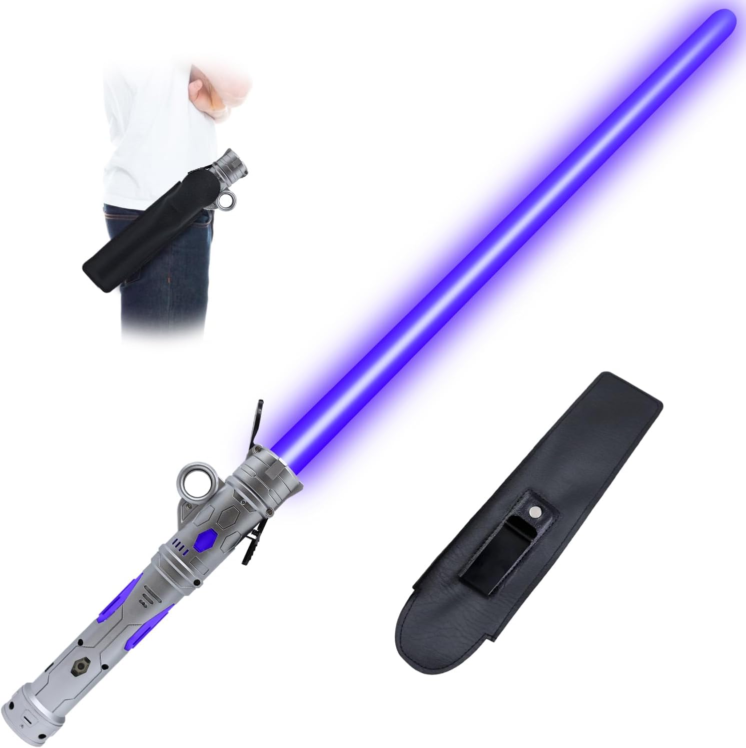 Gianby Light Sword Toy for Kids, Rechargeable Light Up Saber Set with Belt Clip for Galaxy War Fighter Warriors, Halloween Cosplay Party Kid Gift, Christmas Birthday Present