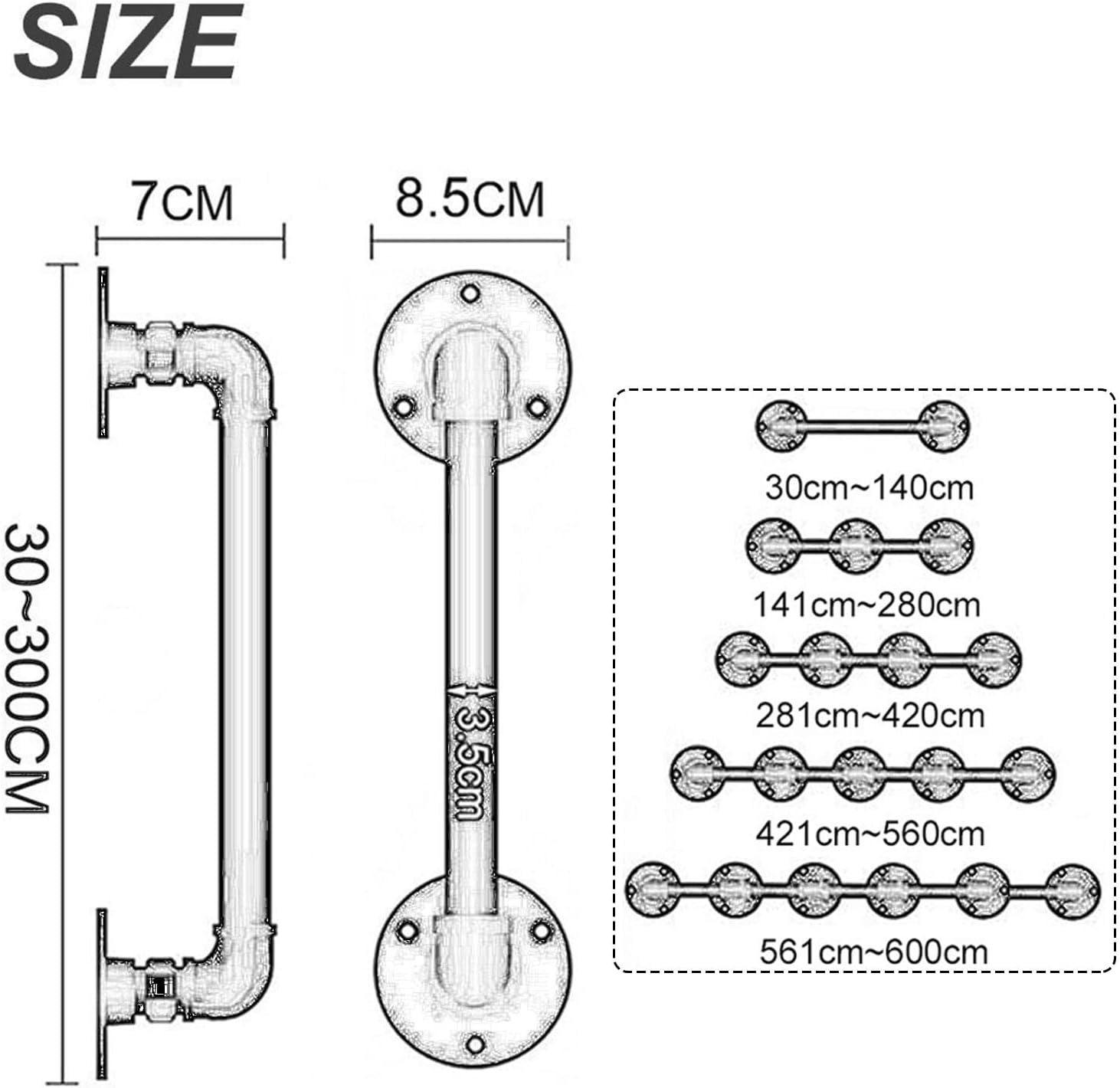 Stairs Handrail Brackets Kit - Antique Brass Banister Handrail, with Wrought Iron Brackets and Metal Screws, 1m 1.5m 2m 2.5m 3m Outdoor Stairs Handrail Grab Rail (Size : 1ft/300mm)