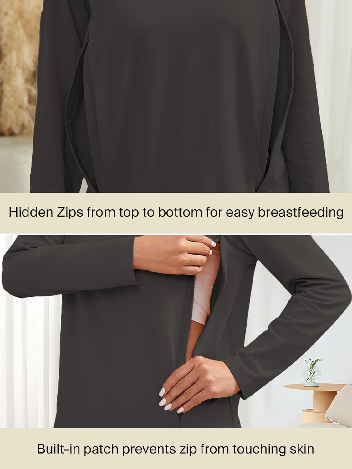 Ecavus Women's 3 Packs Nursing Tops Long Sleeve Hidden Zipper Breastfeeding Shirts V Neck Maternity Clothes - Image 3