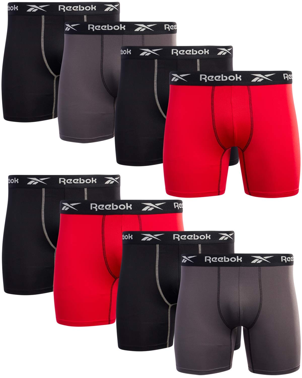 Mens Boxer Briefs - 8 Pack Stretch Performance Moisture Wicking 6" Inseam Mens Underwear Boxers with Contour Pouch