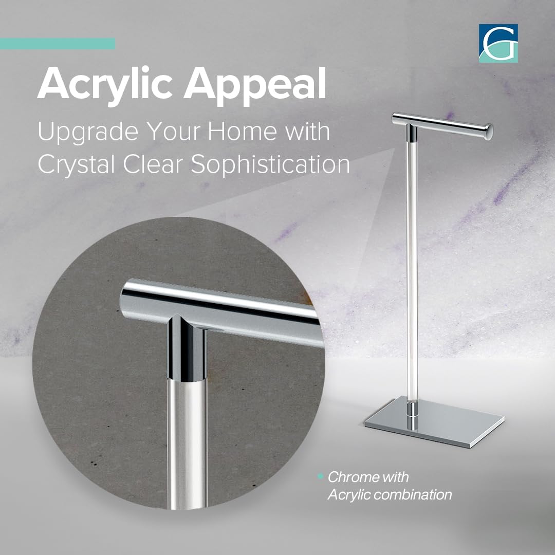 Gatco 1331C Modern Rectangle Base Freestanding Toilet Paper Holder 22.25" Chrome/Acrylic with Weighted Base