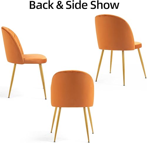 Miniatura 7 de Juego de 4 sillas de comedor de terciopelo, sillas de comedor modernas tapizadas de mediados de siglo, sillas decorativas sin brazos con patas