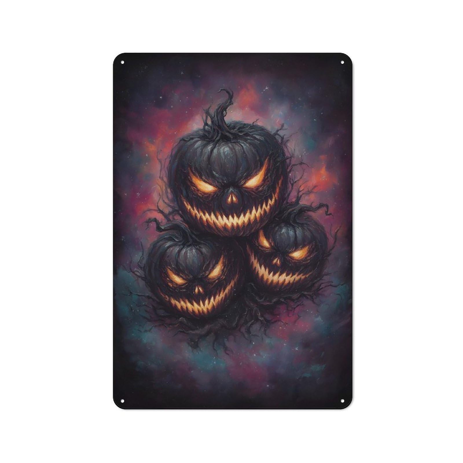 Junmoney Spooky Stacked Halloween Pumpkins Tin Wall Plaque 30X20cm, Barn Style Rustic Kitchen Decor For Farmhouse Kitchen, Pantry Or Dining Area