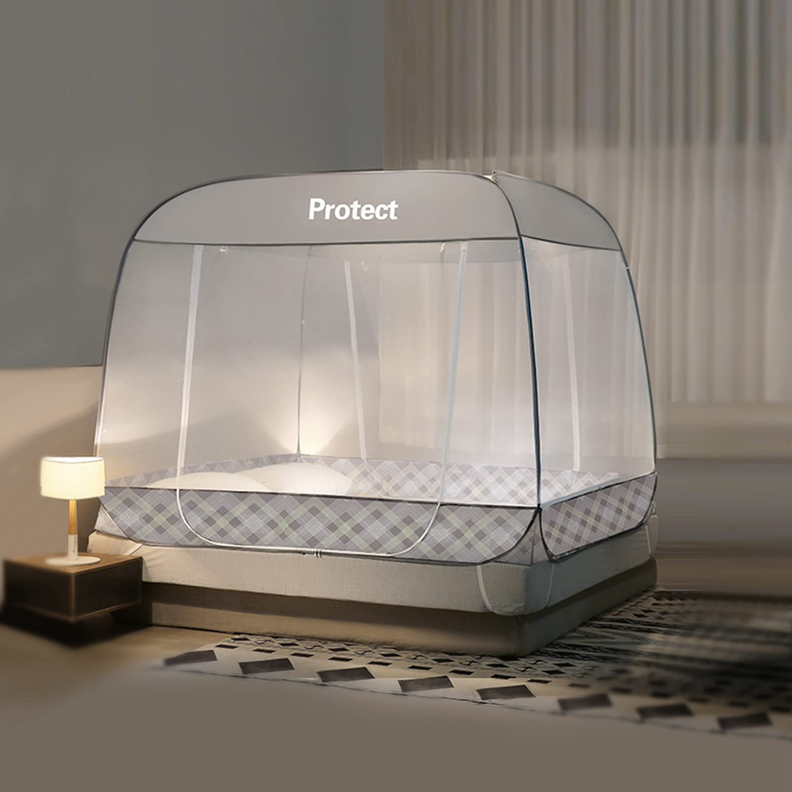 Zanzariera Pieghevole Pop-up zanzariera Porta Tenda con Cerniera Letto Rete baldacchino da Viaggio con 3 ingressi Inferiori Anti punture di zanzara per Viaggi d'Affari in Famiglia ECC. (Grigio, 150