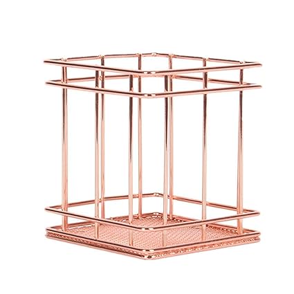 Appigo Rose Gold Rectangle Shape Metal Desk Organizer for Home and Office Supplies (9 X 10 cm)