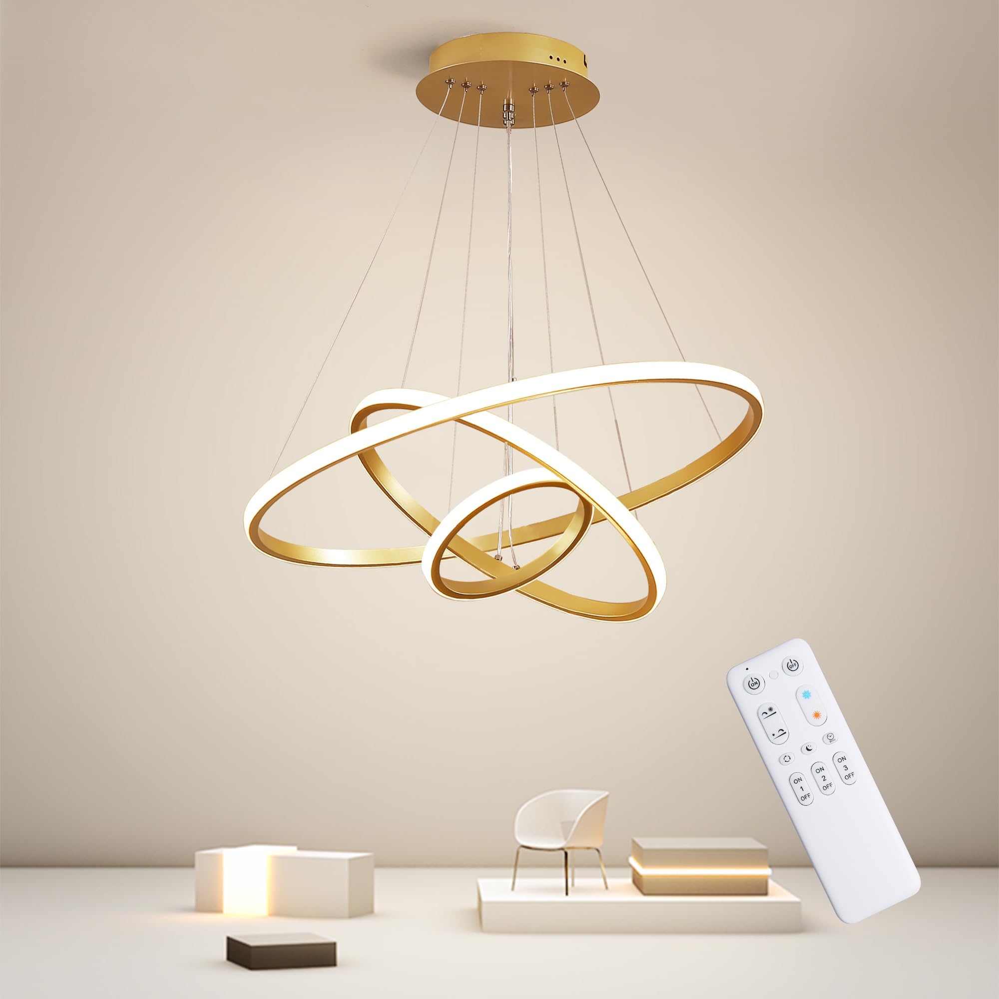 WJYCYN Moderne LED Salle à Manger Semi Circulaire Lampes Suspendues 2800K-6500K Dimmable Lampes à Suspension Bureau Plafond Lustre Plafonniers Réglable En Hauteur Chambre à Coucher (Or, L150cm/70W