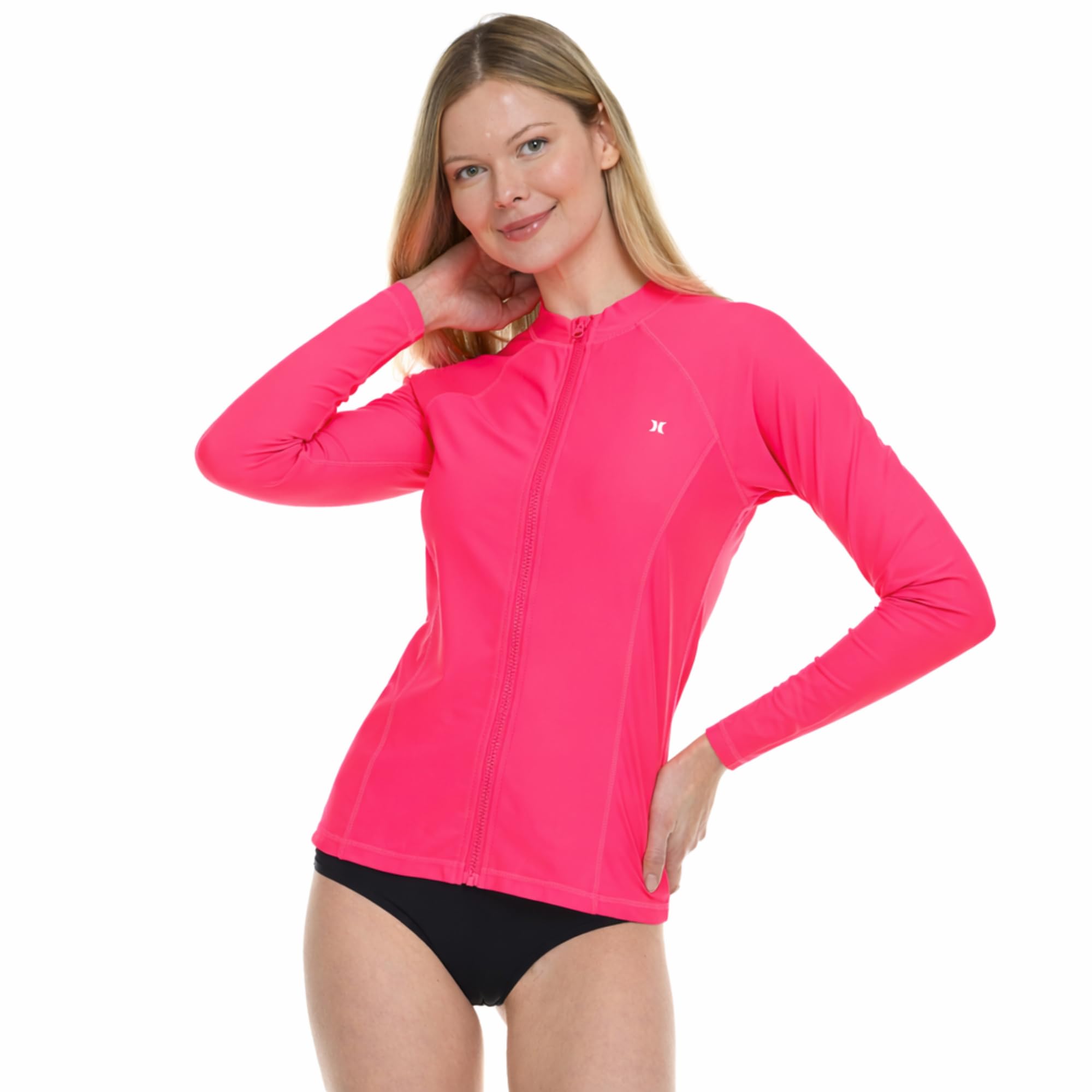 Hurley Camiseta de natación de manga larga con cremallera completa para mujer, camiseta de surf UPF 50+ SPF y protección UV
