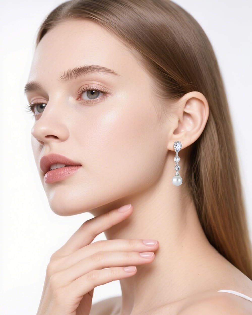 Women 925 Sterling Silver Pearl Teardrop Leverback/Stud Dangle Drop Earrings with 5A Cubic Zirconia for Her Mom Mother Wife Grandma Jewelry - Image 3