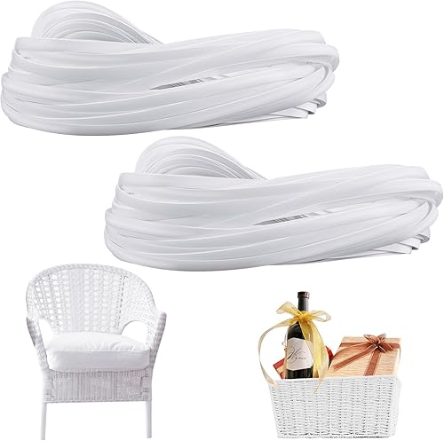 Kigley Kit de reparación de mimbre de 120 pies, material de tejido de ratán sintético plano, suministros de reparación de mimbre de plástico blanco,