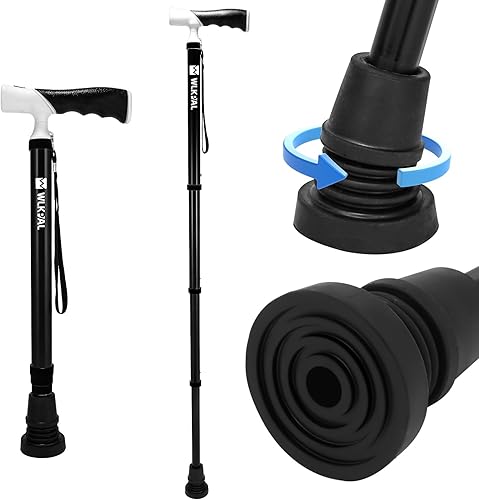 Miniatura 9 de Bastón plegable telescópico de un botón (Serie Anchor) – Como un paraguas | Bastón plegable compacto, liviano y apto para viajes, ajustable, puntas