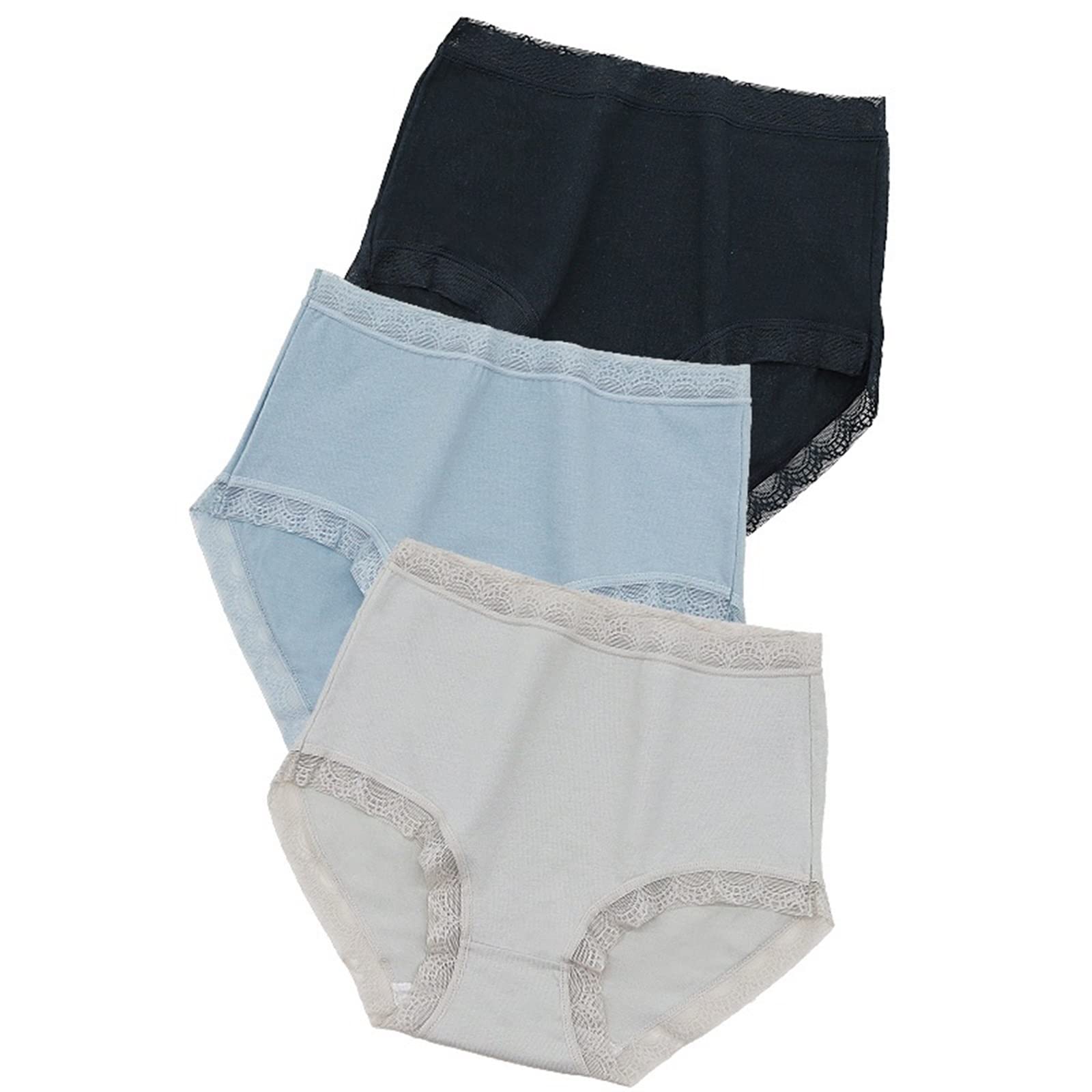Bikinis Taillenslips 3 Teile/los Frauen Baumwolle Briefs Sexy Unterwäsche Hohe Taille Höschen Plus Größe Damen Unterhose Intime Weibliche Dessous (Color : Blackbluegray, Size : XXL)