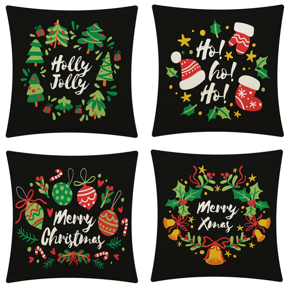 4 Piezas Funda de Almohada 65x65cm Navidad Negra Fundas de Cojín Terciopelo Sencillo y Decorativo para Sofá Camas Dormitorio Coche Lino Cojines Throw Pillow Covers （26x26in）