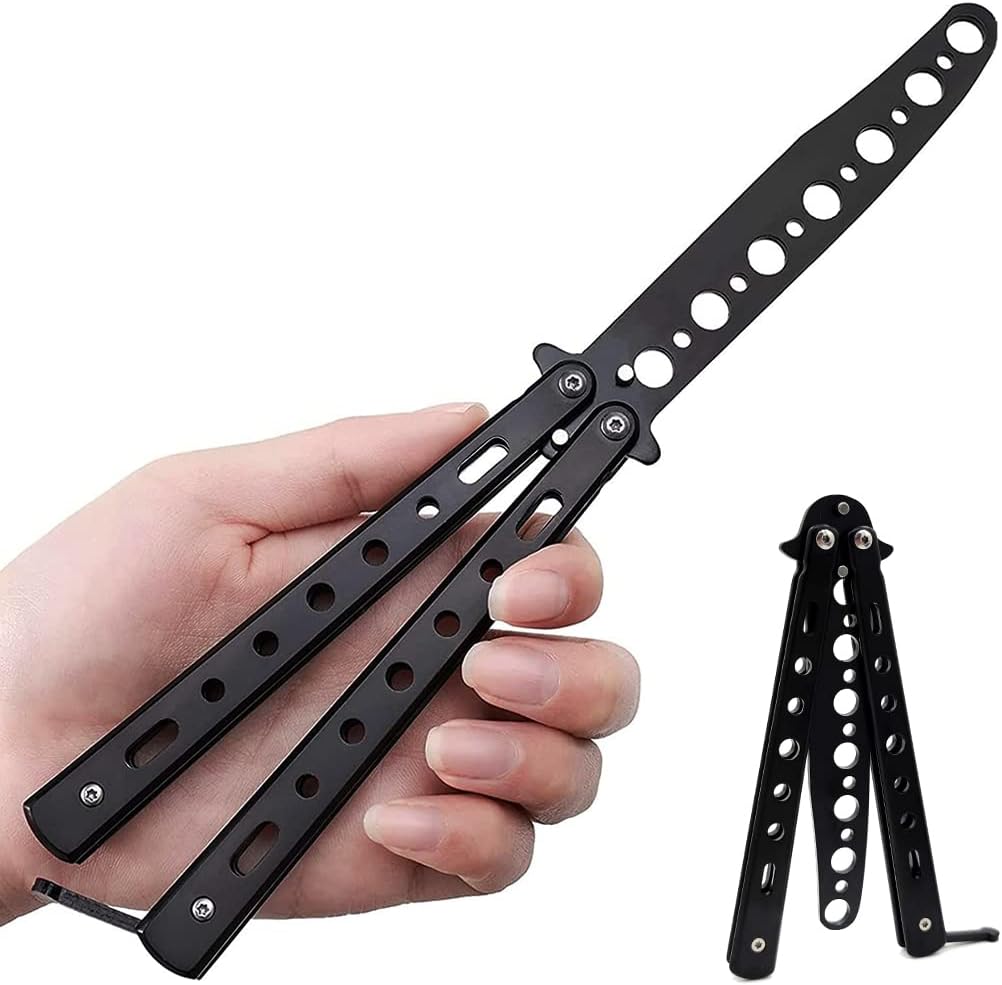 Proberos® Butterfly Knives Trainer with O-Ring Latch for Beginner, Children, Butterfly Knives Lover & More, Balisong Trainer with Unsharpened Blade for Practicing Flipping Tricks(Black)