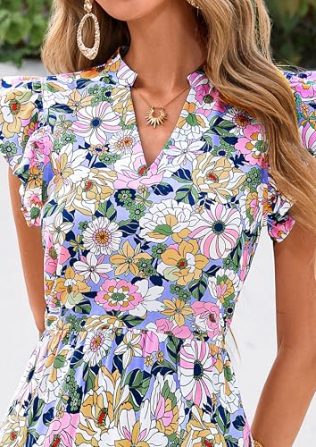 Image of PRETTYGARDEN Women's 2026 Summer Floral Midi Dress Cap Sleeve V Neck Ruffle Long Flowy Boho Casual Beach Vacation Dresses