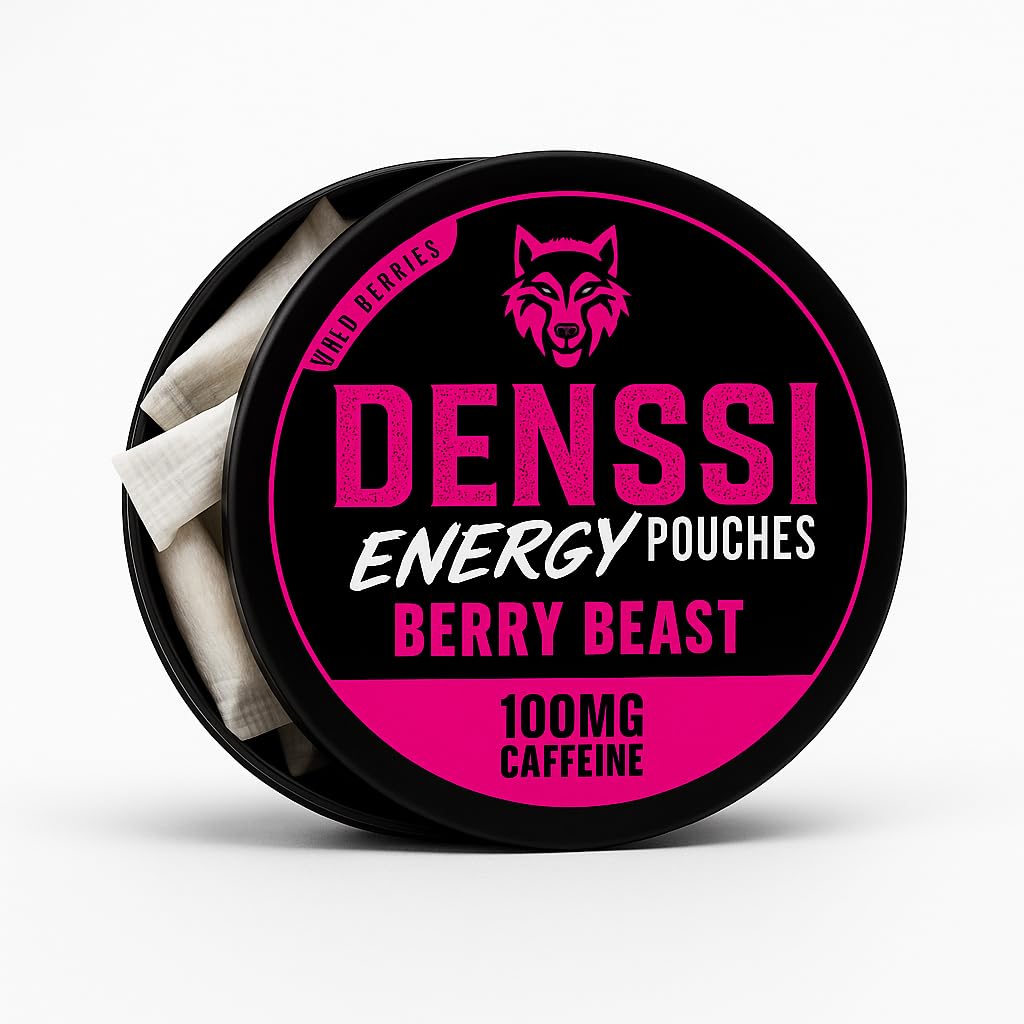 Denssi Pouches de energía – Bolsas de cafeína – para la concentración y la energía – Bolsas nootrópicas sin azúcar (1 pack, Berry Beast)