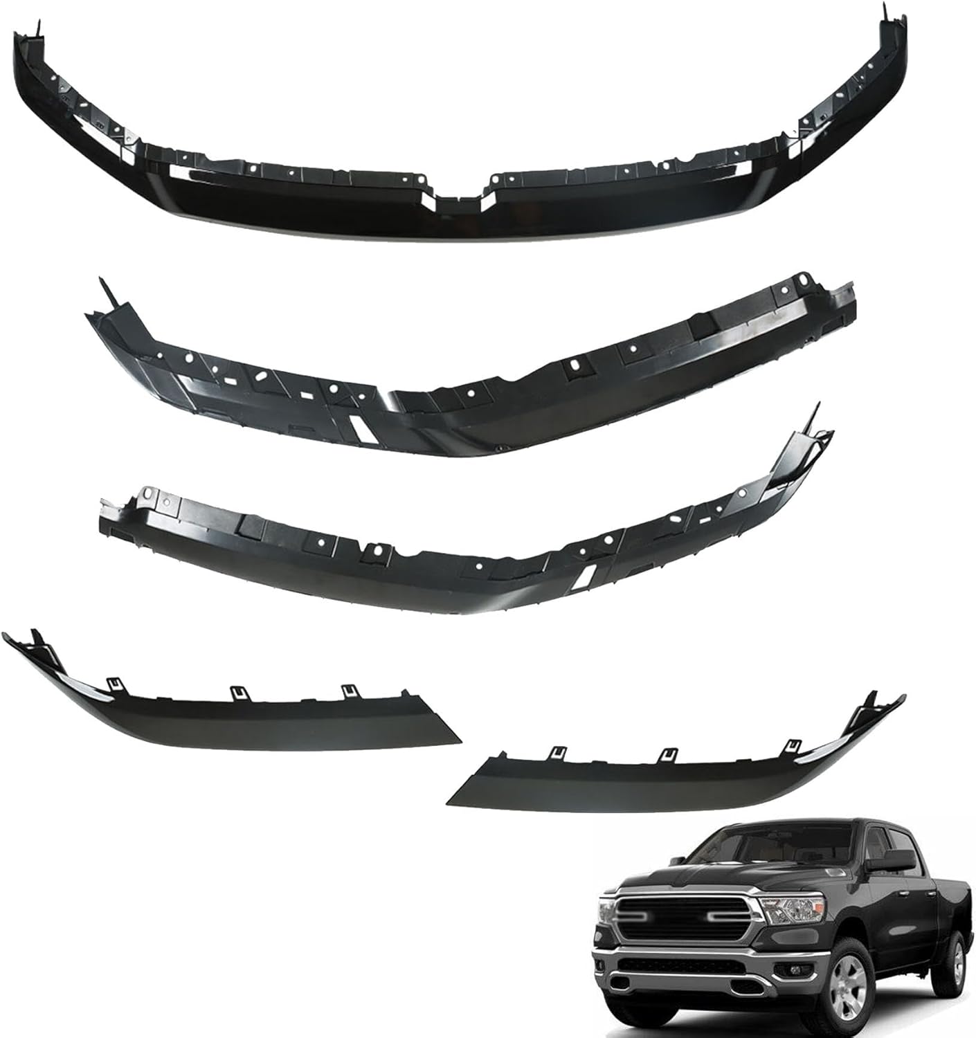 munirater Front Upper Grille Trim Molding with Brackets Gloss Black Replacement for 2019-2022 Cab Pickup 4-Door