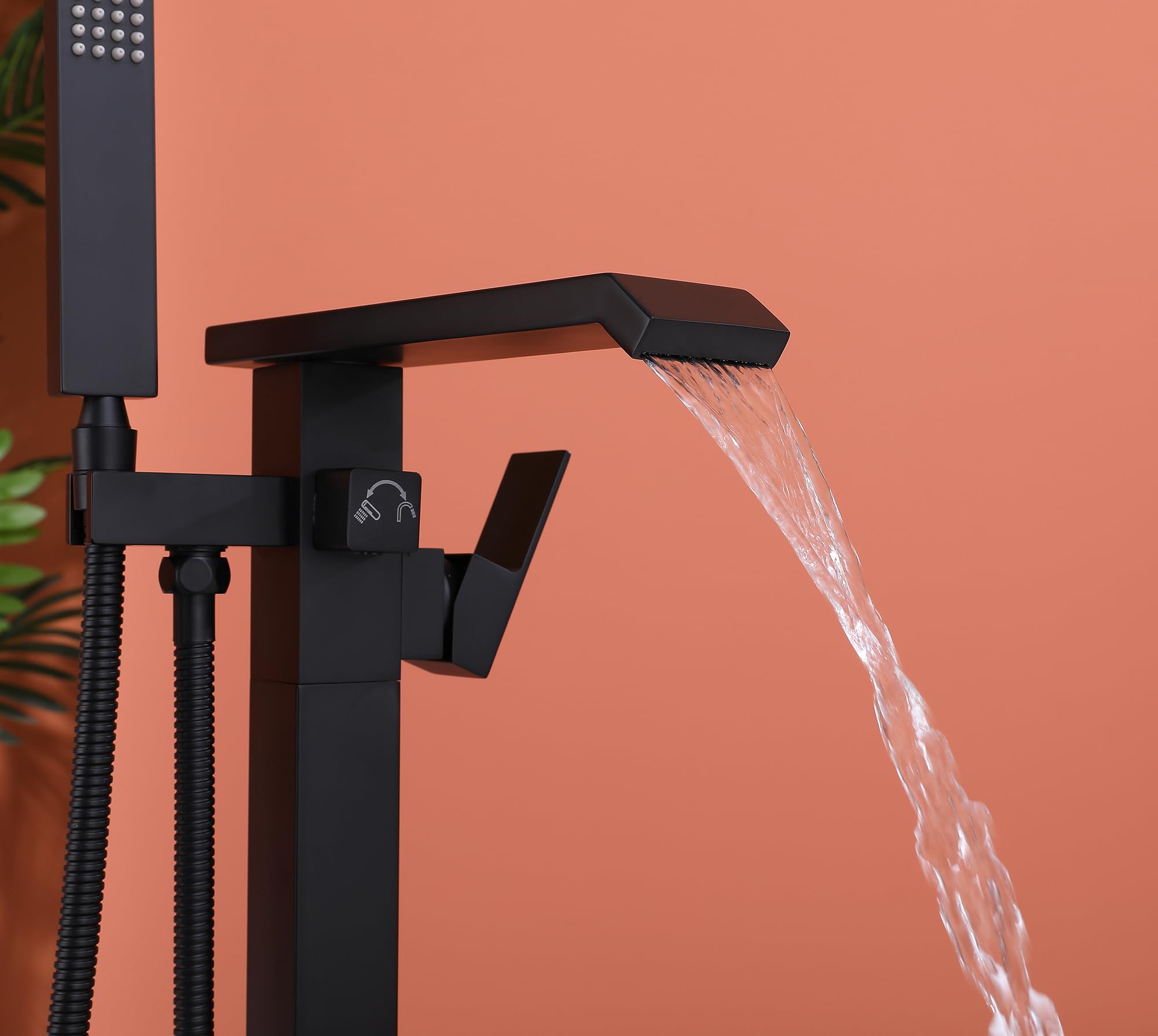 Freistehende Wannenarmatur Schwarz, Badewannenarmatur Freistehend Schwarz Aus Messing 360° Schwenkbar Badezimmerarmatur Bodenmontage Mit Handbrause Für Wanne, Freistehende Badewanne (Schwarz-A)