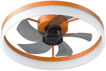 Flush Mount Ceiling Fan with LED Lights and Remote, Modern Low Profile Ceiling Fans with 6 Wind Speeds Three Kinds of Lights Noise-Free, for Bedroom Living Room Kitchen 20 in Orange